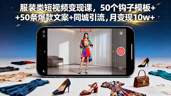 （16189期）服装类短视频变现课，50个钩子模板+50条爆款文案+同城引流，月变现10w+_生财有道创业项目网