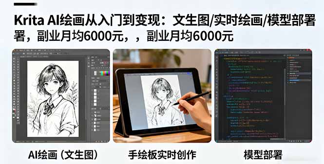 （16222期）Krita AI绘画从入门到变现：文生图/实时绘画/模型部署，副业月均6000元_生财有道创业项目网