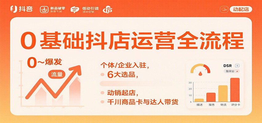 图片[1]-0基础抖店运营全流程：个体/企业入驻，6大选品，动销起店，千川商品卡与达人带货_生财有道创业网-生财有道