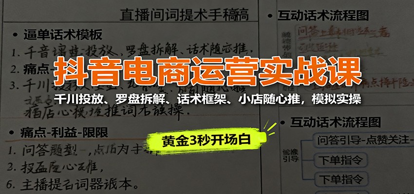 图片[1]-抖音电商运营实战课：千川投放、罗盘拆解、话术框架、小店随心推，模拟实操_生财有道创业网-生财有道