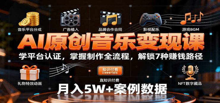 AI原创音乐变现课：学平台认证，掌握制作全流程，解锁7种赚钱路径_生财有道创业网
