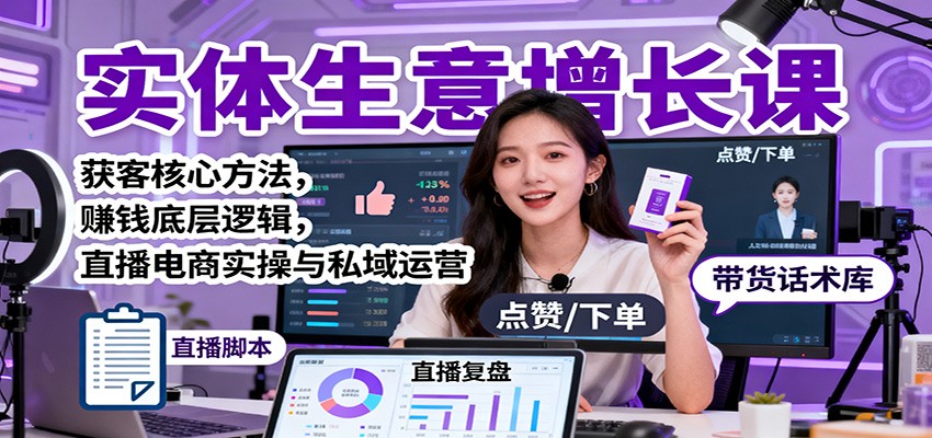 图片[1]-实体生意增长课：获客核心方法，赚钱底层逻辑，直播电商实操与私域运营_生财有道创业网-生财有道