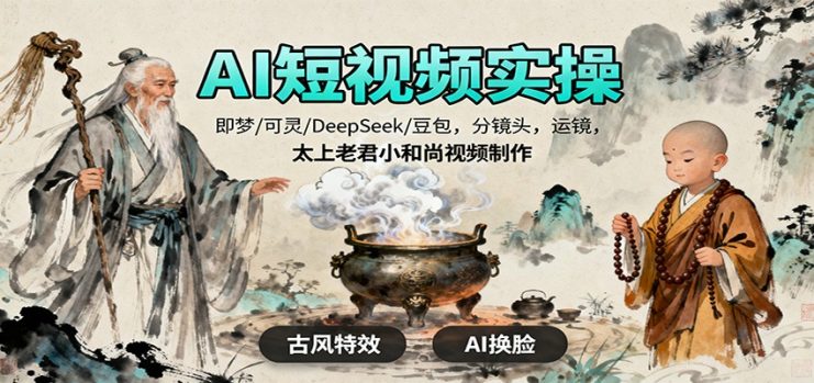 AI短视频实操，即梦/可灵/DeepSeek/豆包，分镜头，运镜，太上老君小和尚视频制作_生财有道创业网