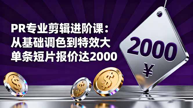（16381期）PR专业剪辑进阶课：从基础调色到特效大片的进阶技能，单条短片报价达2000_生财有道创业项目网