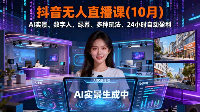（16355期）抖音无人直播课(10月)，AI实景、数字人、绿幕、多种玩法、24小时自动盈利_生财有道创业项目网
