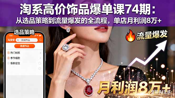 （16351期）淘系高价饰品爆单课74期：从选品策略到流量爆发的全流程，单店月利润8万+_生财有道创业项目网