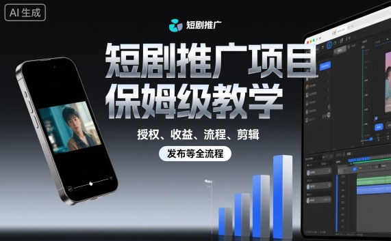 短剧推广项目保姆级教学，授权、收益、流程、剪辑，发布等全流程——生财有道创业项目网