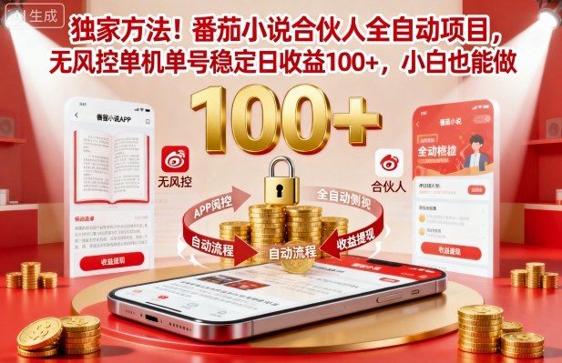 独家方法！番茄小说合伙人全自动挂G项目，无风控单机单号稳定日收益100+，小白也能做【揭秘】——生财有道创业项目网