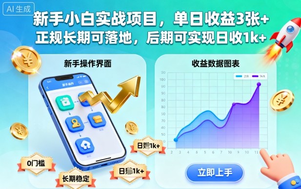 新手小白实战项目，单日收益3张+，正规长期可落地，后期可实现日收1k+【揭秘】——生财有道创业项目网