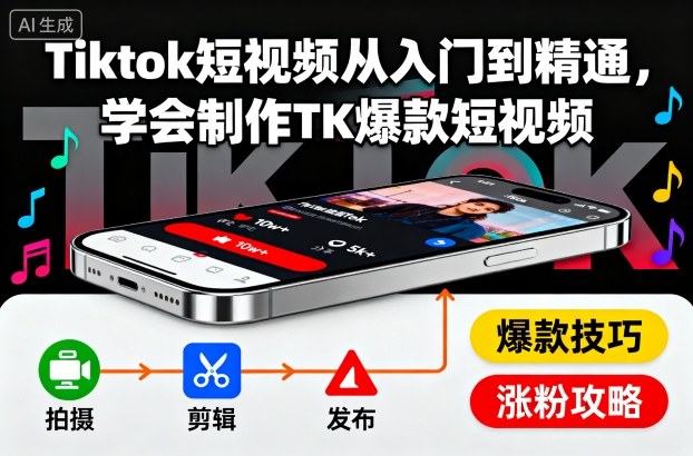 Tiktok短视频从入门到精通，学会制作TK爆款短视频——生财有道创业项目网