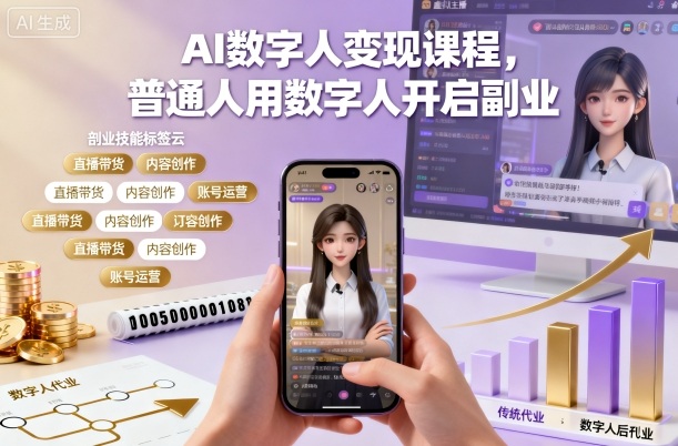 AI数字人变现课程，普通人用数字人开启副业——生财有道创业项目网