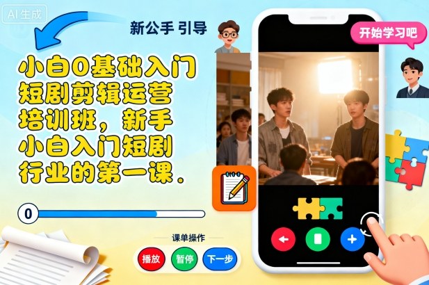 小白0基础入门短剧剪辑运营培训班，新手小白入门短剧行业的第一课——生财有道创业项目网