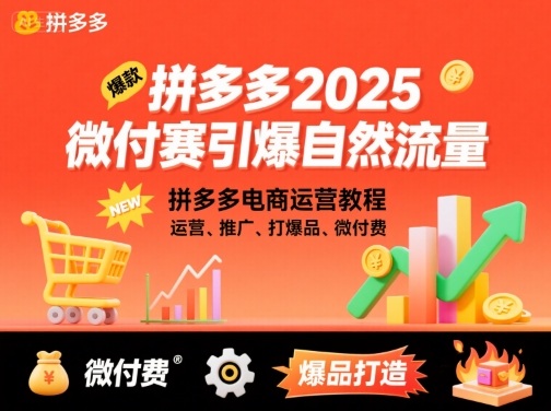 拼多多2025微付费引爆自然流量，拼多多电商运营教程，运营、推广、打爆品、微付费（更新）——生财有道创业项目网