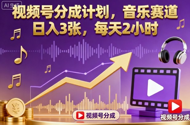 视频号分成计划，音乐赛道，日入3张，每天2小时——生财有道创业项目网