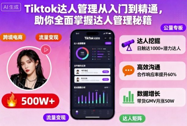 Tiktok达人管理从入门到精通，助你全面掌握达人管理秘籍——生财有道创业项目网