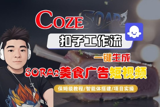 Coze扣子智能体工作流一键生成“SORA2美食广告“短视频，全流程保姆级教学——生财有道创业项目网