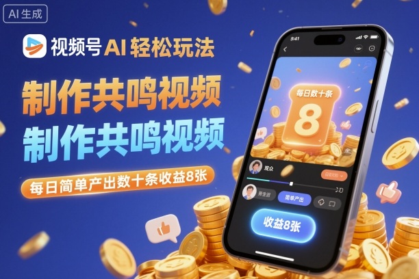 视频号AI轻松玩法，制作共鸣视频，每日简单产出数十条收益8张——生财有道创业项目网