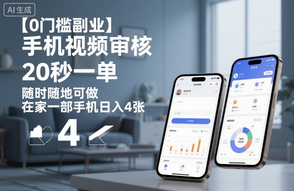 【0门槛副业】手机视频审核，20秒一单，随时随地可做，在家一部手机日入4张【揭秘】——生财有道创业项目网