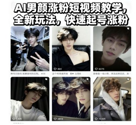 AI男颜涨粉短视频教学，全新玩法，快速起号涨粉——生财有道创业项目网