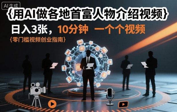 用AI做各地首富人物介绍视频，日入3张，10分钟一个视频——生财有道创业项目网