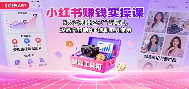 小红书赚钱实操课：5大变现路径+广告渠道，爆品内容制作+辅助工具使用_生财有道创业网