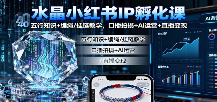 水晶小红书IP孵化课：五行知识+编绳/挂链教学，口播拍摄+AI运营+直播变现_生财有道创业网