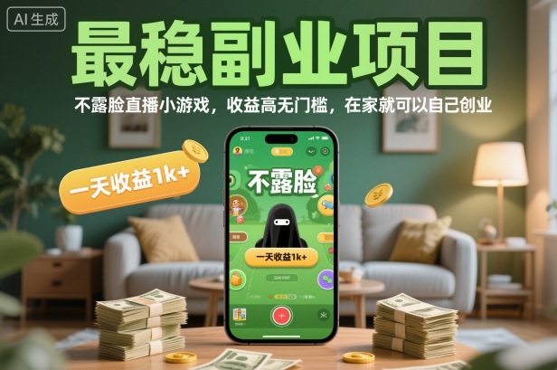 最稳副业项目，不露脸直播小游戏，收益高无门槛，一天收益1k+，在家就可以自己创业【揭秘】——生财有道创业项目网