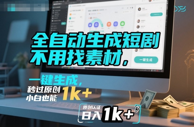 全自动生成短剧，不用找素材，不用剪辑，一键生成，秒过原创，小白也能轻松日入1k+【揭秘】——生财有道创业项目网