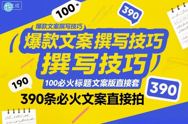 爆款文案撰写技巧，100个必火标题文案模版直接套，390条必火文案直接拍——生财有道创业项目网
