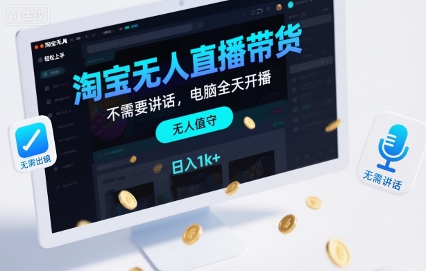 淘宝无人直播带货，不需要出镜，不需要讲话，电脑全天开播，轻松上手，日入1k+【揭秘】——生财有道创业项目网
