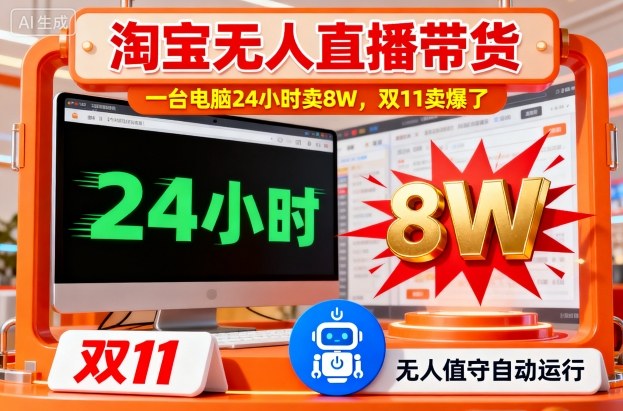 淘宝无人直播带货，一台电脑214小时卖8W，双11卖爆了【揭秘】——生财有道创业项目网