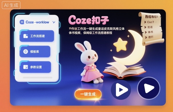 Coze扣子工作流一键生成童话皮克斯风格立体书视频，保姆级工作流搭建教程——生财有道创业项目网