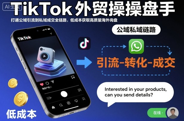TikTok外贸操盘手，打通公域引流到私域成交全链路，低成本获取高质量海外询盘——生财有道创业项目网
