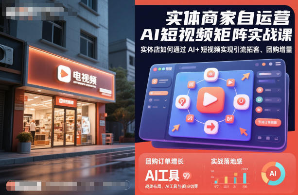 实体商家自运营AI短视频矩阵实战课，实体店如何通过AI+短视频实现引流拓客、团购增量——生财有道创业项目网