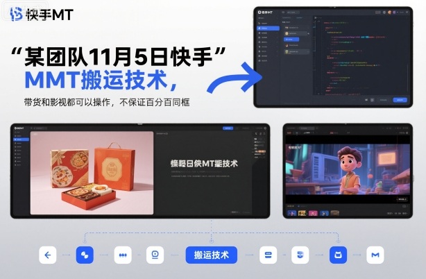 某团队11月5日快手MT搬运技术，带货和影视都可以操作，不保证百分百同框，自测——生财有道创业项目网