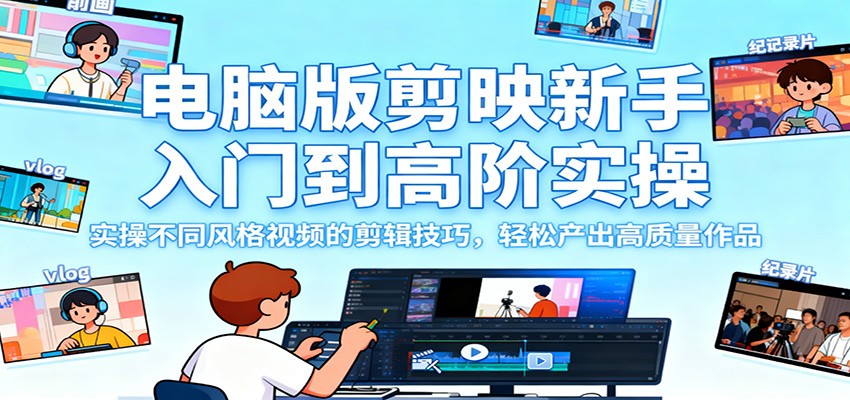 图片[1]-电脑版剪映新手入门到高阶实操，实操不同风格视频的剪辑技巧，轻松产出高质量作品_生财有道创业网-生财有道