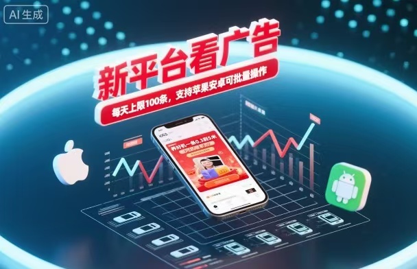 新台看广告，养好机一条5毛到5块，单机日入30到100，支持苹果安卓，可批量操作。_生财有道创业网