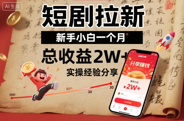 短剧拉新新手小白一个月总收益2W+实操经验分享——生财有道创业项目网
