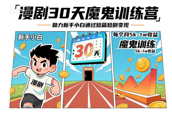 图片[1]-漫剧30天魔鬼训练营，助力新手小白通过短篇短剧变现，每个月5k-1w收益——生财有道创业项目网-生财有道