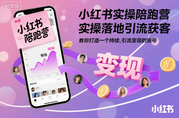 小红书实操陪跑营，实操落地引流获客，教你打造一个持续引流变现的账号——生财有道创业项目网