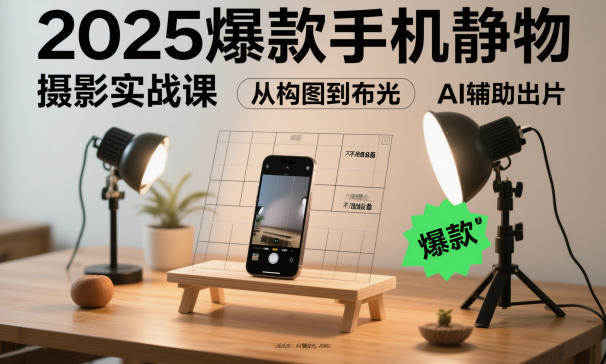2025爆款手机静物摄影实战课，从构图到布光，不用贵设备，AI辅助出片——生财有道创业项目网
