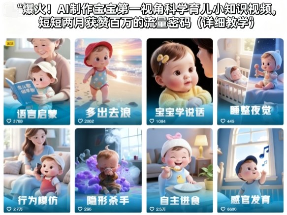图片[1]-爆火！AI制作宝宝第一视角科学育儿小知识视频，短短两月获赞百万的流量密码（详细教学）——生财有道创业项目网-生财有道