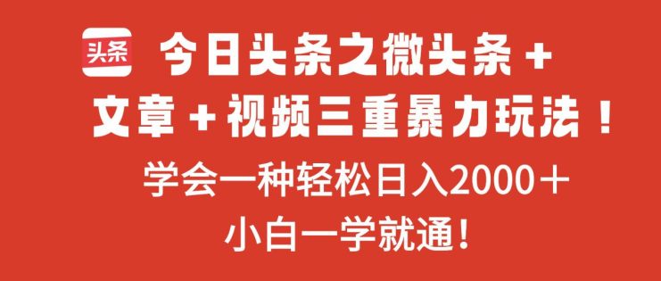 （16556期）今日头条之微头条＋文章＋视频三重暴力玩法，学会一种轻松日入2000＋，…_生财有道创业项目网