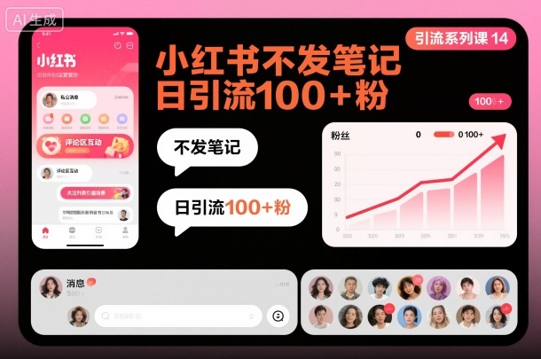 引流系列课14：小红书不发笔记日引流100+粉——生财有道创业项目网
