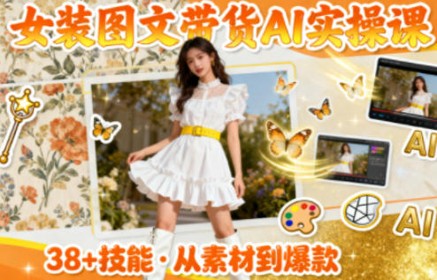 女装图文带货的AI实操课，覆盖38个实用技能，快速提升素材制作效率——生财有道创业项目网