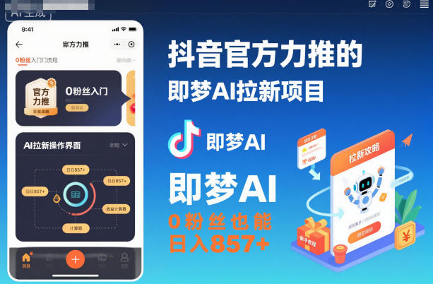 抖音官方力推的即梦AI拉新项目，0粉丝也能日入857+（附即梦AI拉新推广入口及教学）——生财有道创业项目网