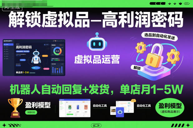 解锁虚拟品高利润密码：机器人自动回复+发货，单店月1-5W【揭秘】——生财有道创业项目网