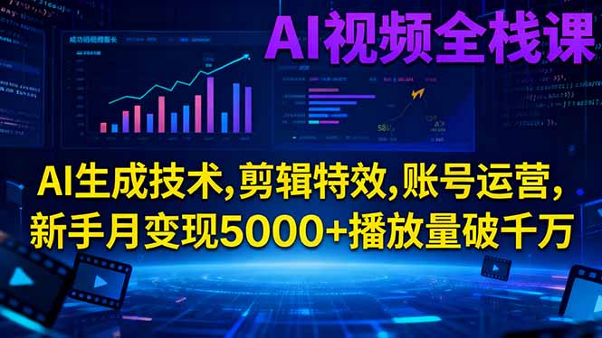 （16603期）AI视频全栈课:AI生成技术,剪辑特效,账号运营,新手月变现5000+播放量破千万_生财有道创业项目网