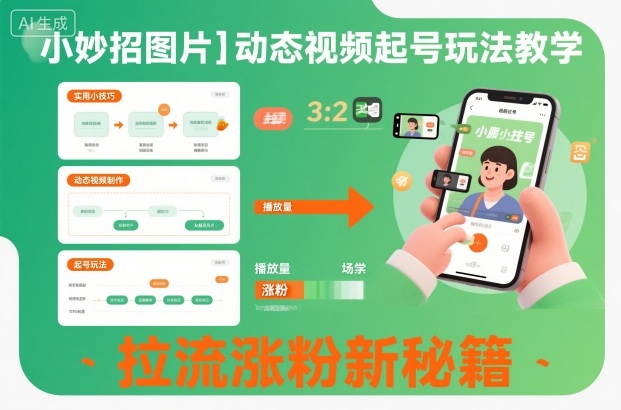 小妙招图片＋动态视频起号玩法教学，拉流涨粉新秘籍——生财有道创业项目网