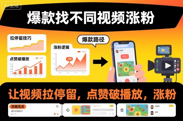 爆款找不同视频涨粉，让视频拉停留，实现点赞，破播放，涨粉——生财有道创业项目网